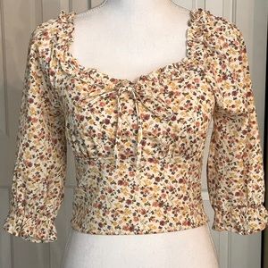 Paper Crane Anthropology Crop Top Floral Print  Gathered Back Puff  XS